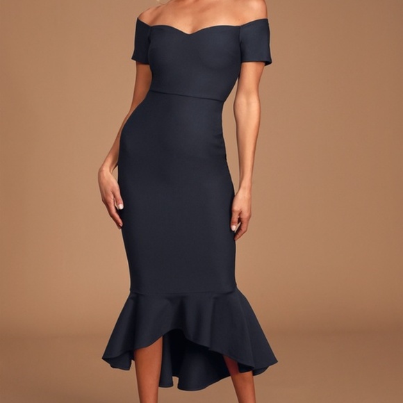 Lulus How Much I Care Midnight Blue Off-the-shoulder Midi Dress - Size S - Picture 1 of 2